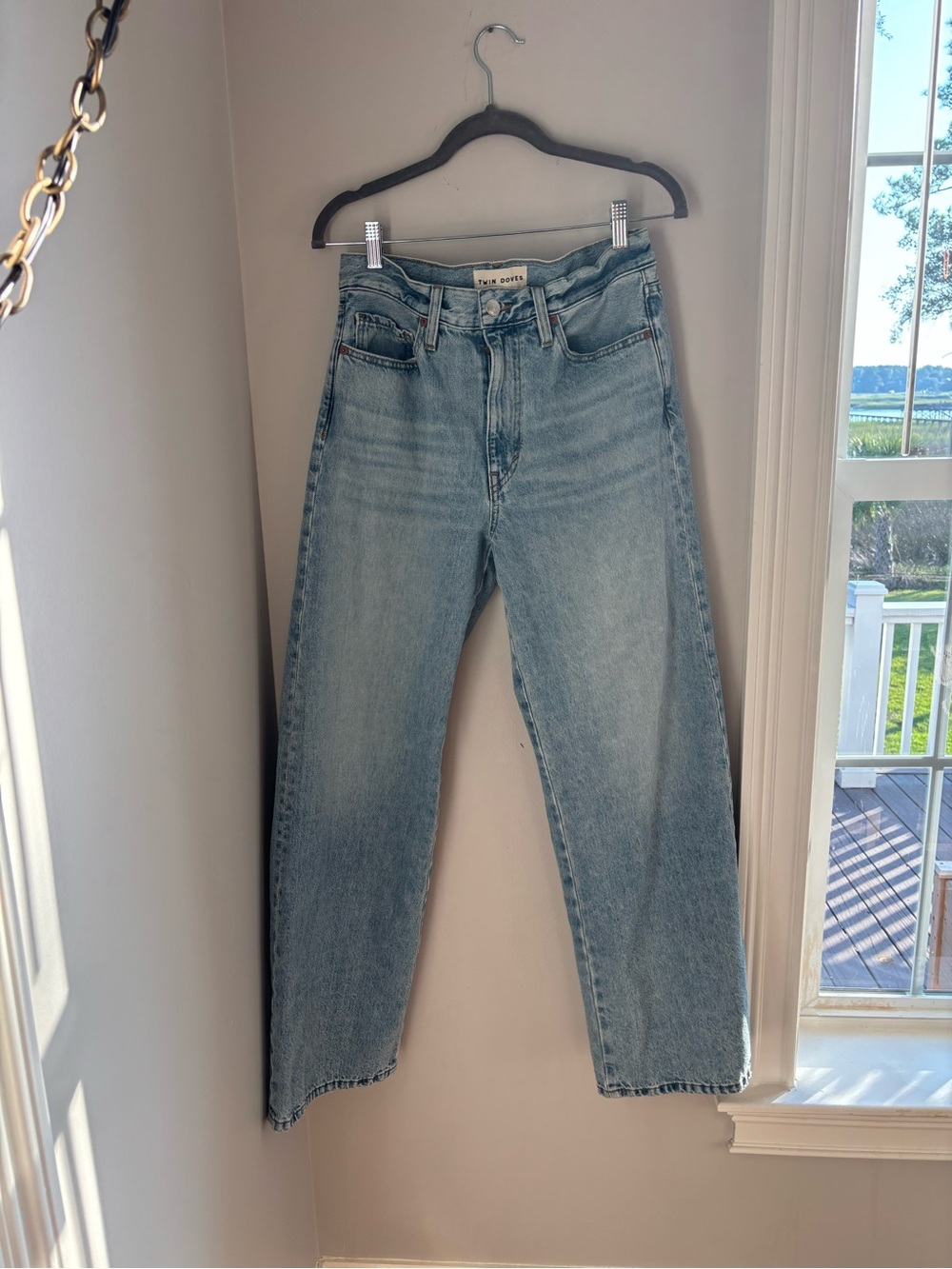 High-Rise Light Blue Straight Jeans for Women